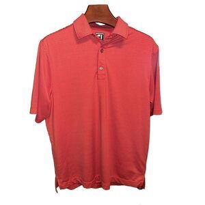 FootJoy Large Men's Polo Shirt Athletic Fit Red Gray Striped Golf No Club Logo